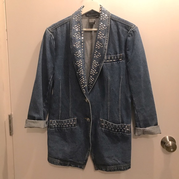 Vintage denim 1991 studded blazer size 8/10 - Picture 3 of 11